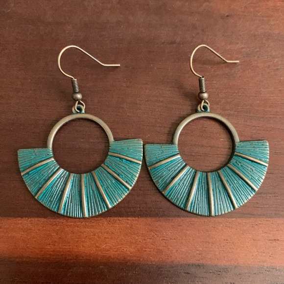 Jewelry - Boho Bronze and Green Fan Shaped Earrings
